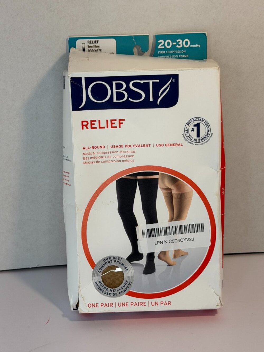 Jobst Relief 20-30mmHg Medical Compression Thigh Socks Beige Size Small Open Box